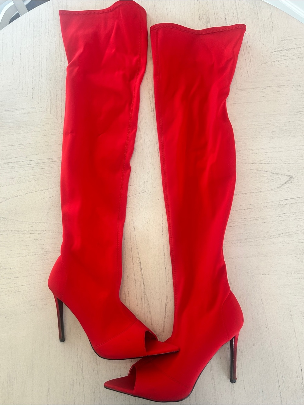Sex and the City Red Over-the-Knee Peep-Toe Stiletto Boots - Women